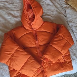 Orange Hooded Padded Crop Puffer Coat